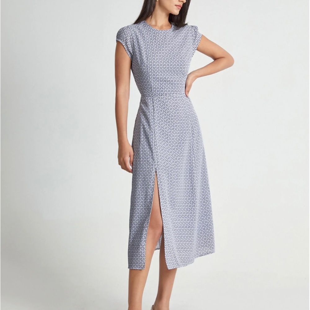New Commense Cap Sleeve Back Cutout Midi Slit Dress M Medium